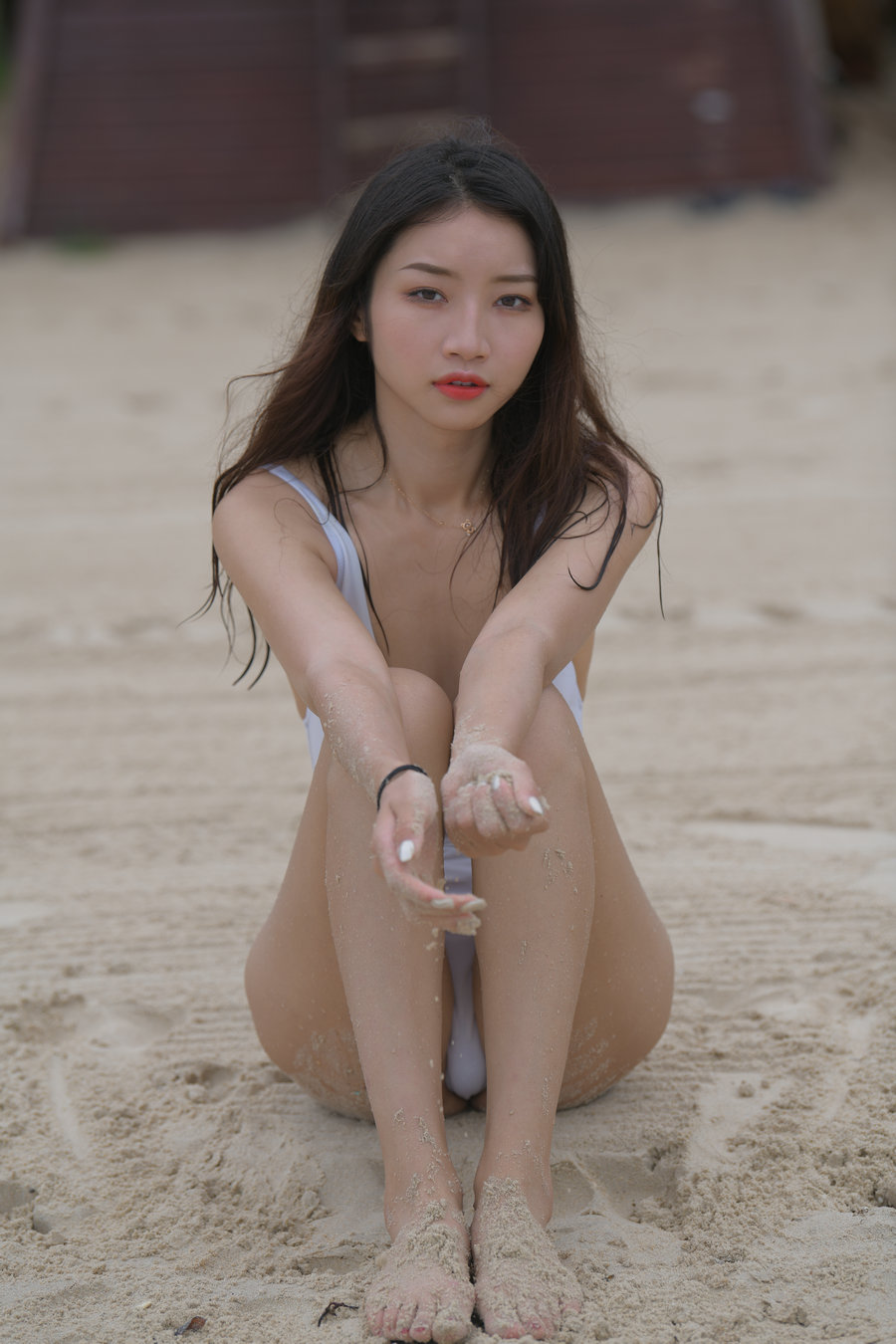 图片[1]-J1223 萌萌白色连体比基尼 【658P】-小李街拍